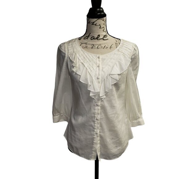 Maeve Anthropologie Romantic Blouse Ivory Ruffles‎ Womens Size 0 New - Picture 1 of 12